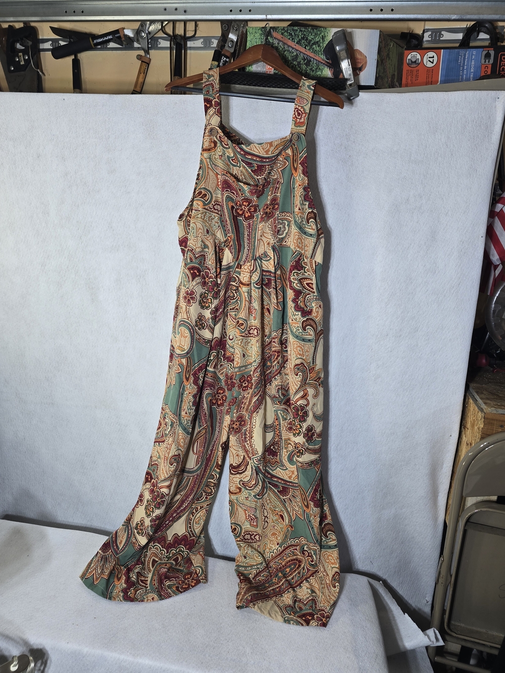Paisley Wide-Leg Jumpsuit in Tan & Green Size XL By Emery Rose